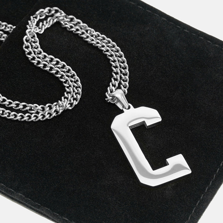 C Letter Pendant with Chain Necklace - Stainless Steel