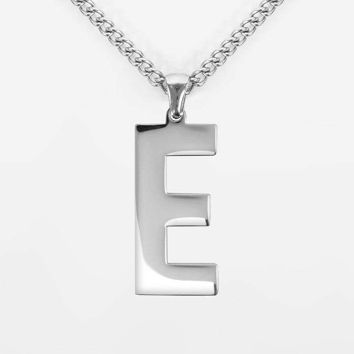 E Letter Pendant with Chain Necklace - Stainless Steel