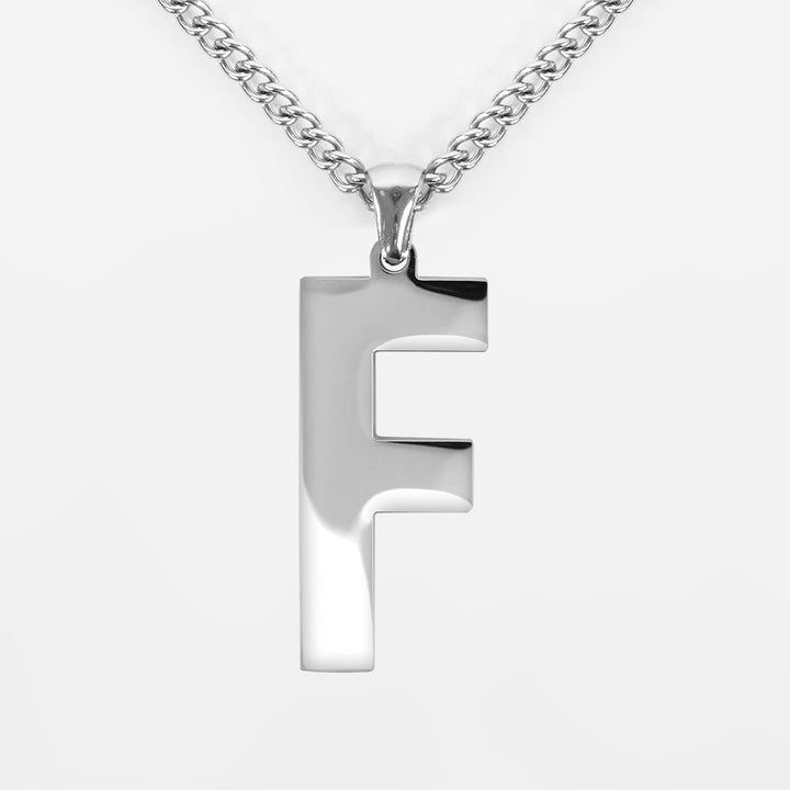 F Letter Pendant with Chain Necklace - Stainless Steel