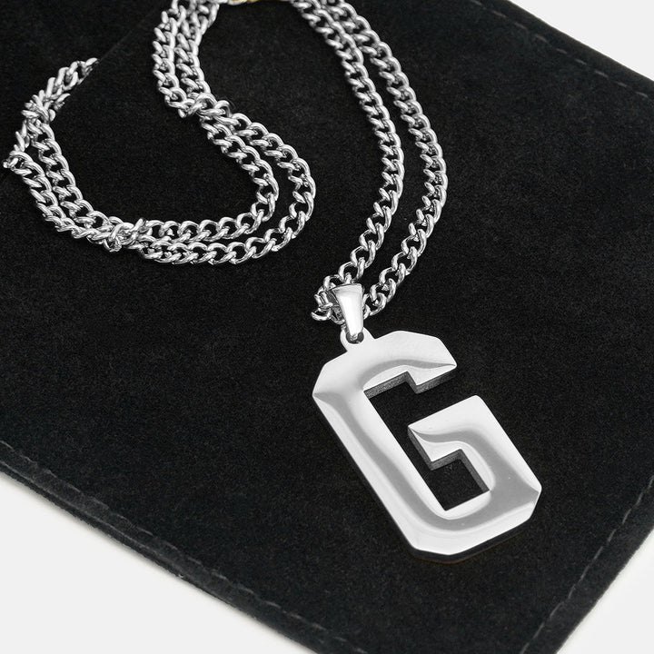 G Letter Pendant with Chain Necklace - Stainless Steel