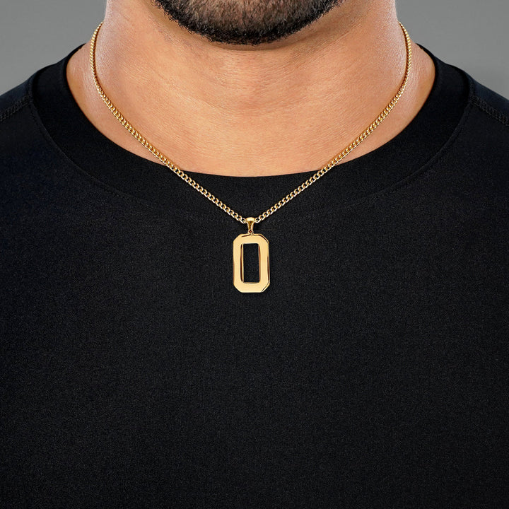 0 Number Pendant with Chain Necklace - Gold Plated Stainless Steel