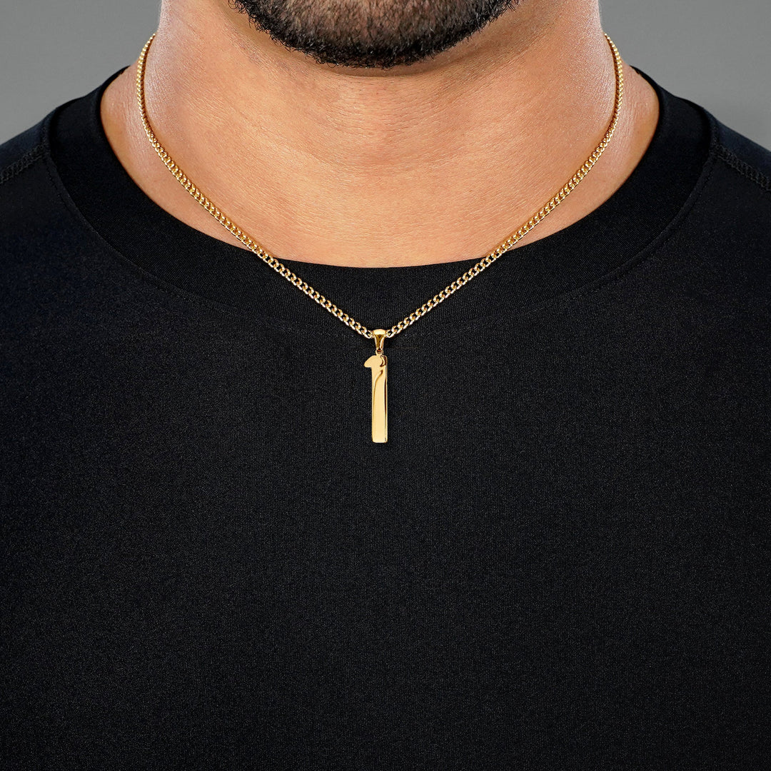 1 Number Pendant with Chain Necklace - Gold Plated Stainless Steel