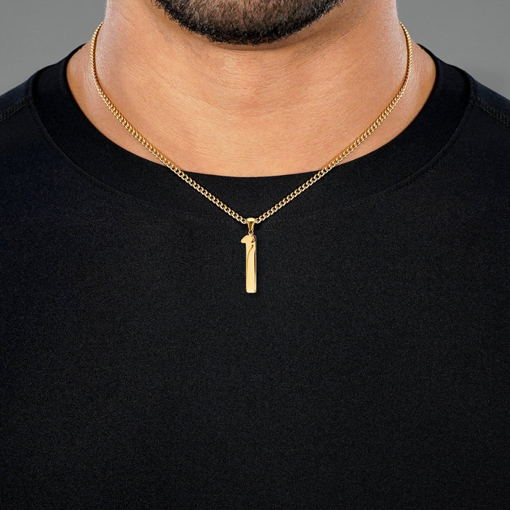 1 Number Pendant with Chain Necklace - Gold Plated Stainless Steel