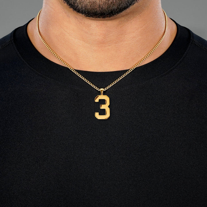 3 Number Pendant with Chain Necklace - Gold Plated Stainless Steel