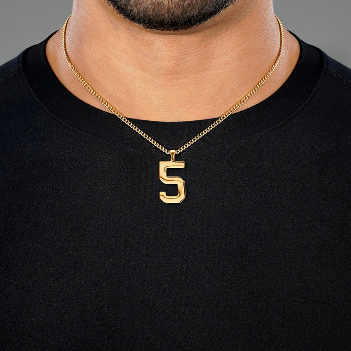 5 Number Pendant with Chain Necklace - Gold Plated Stainless Steel