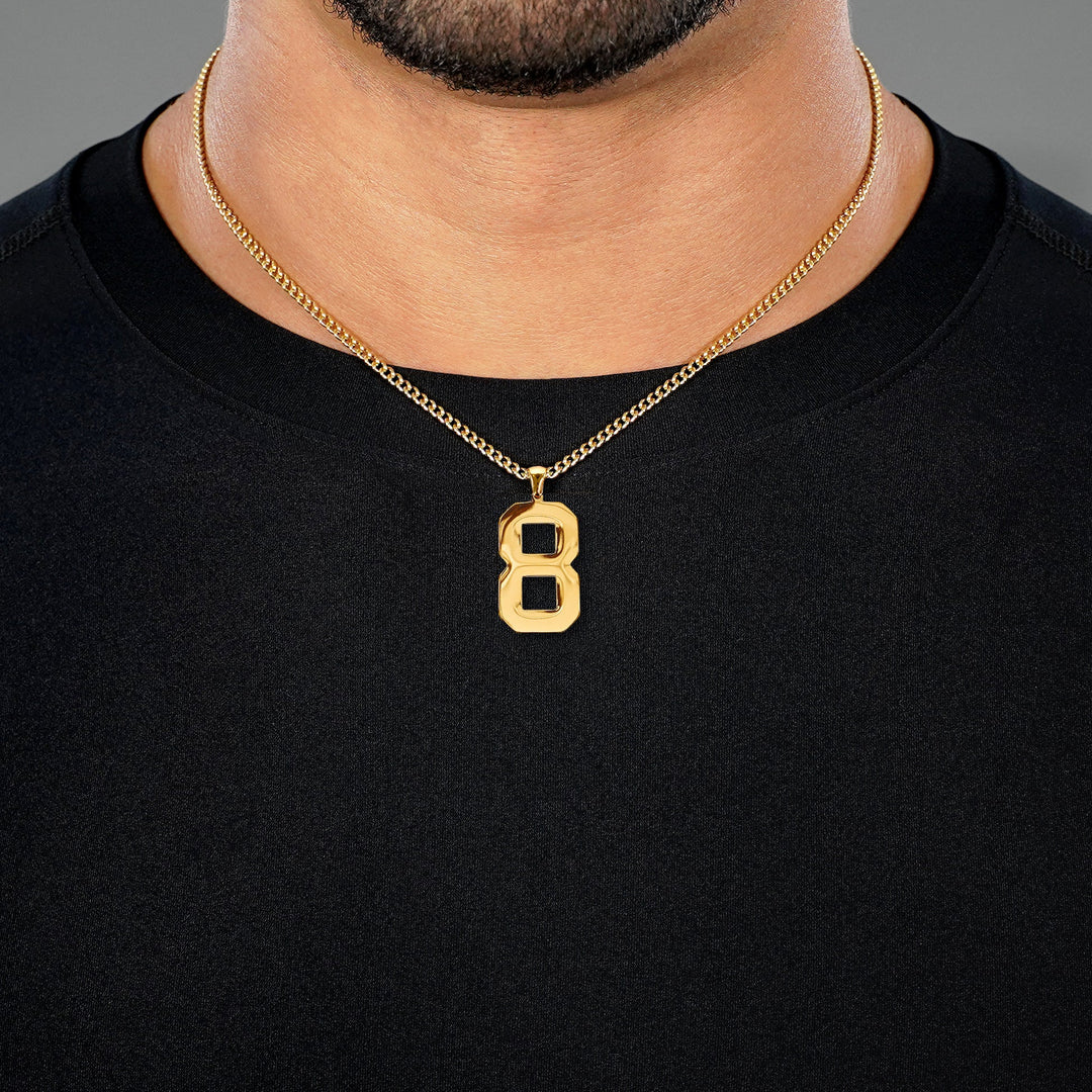 8 Number Pendant with Chain Necklace - Gold Plated Stainless Steel