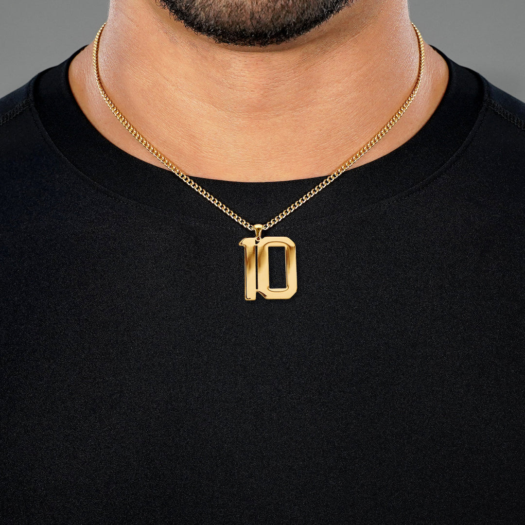 10 Number Pendant with Chain Necklace - Gold Plated Stainless Steel