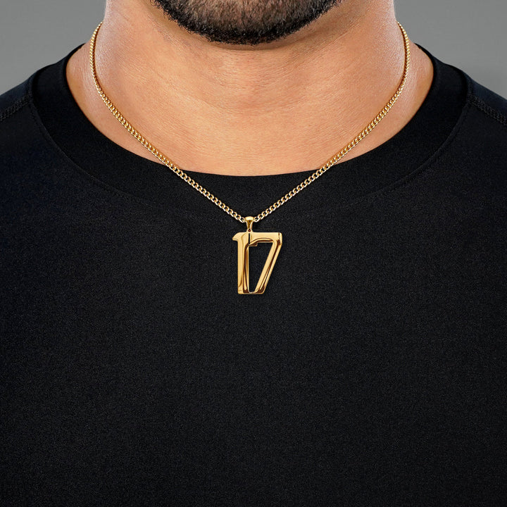 17 Number Pendant with Chain Necklace - Gold Plated Stainless Steel