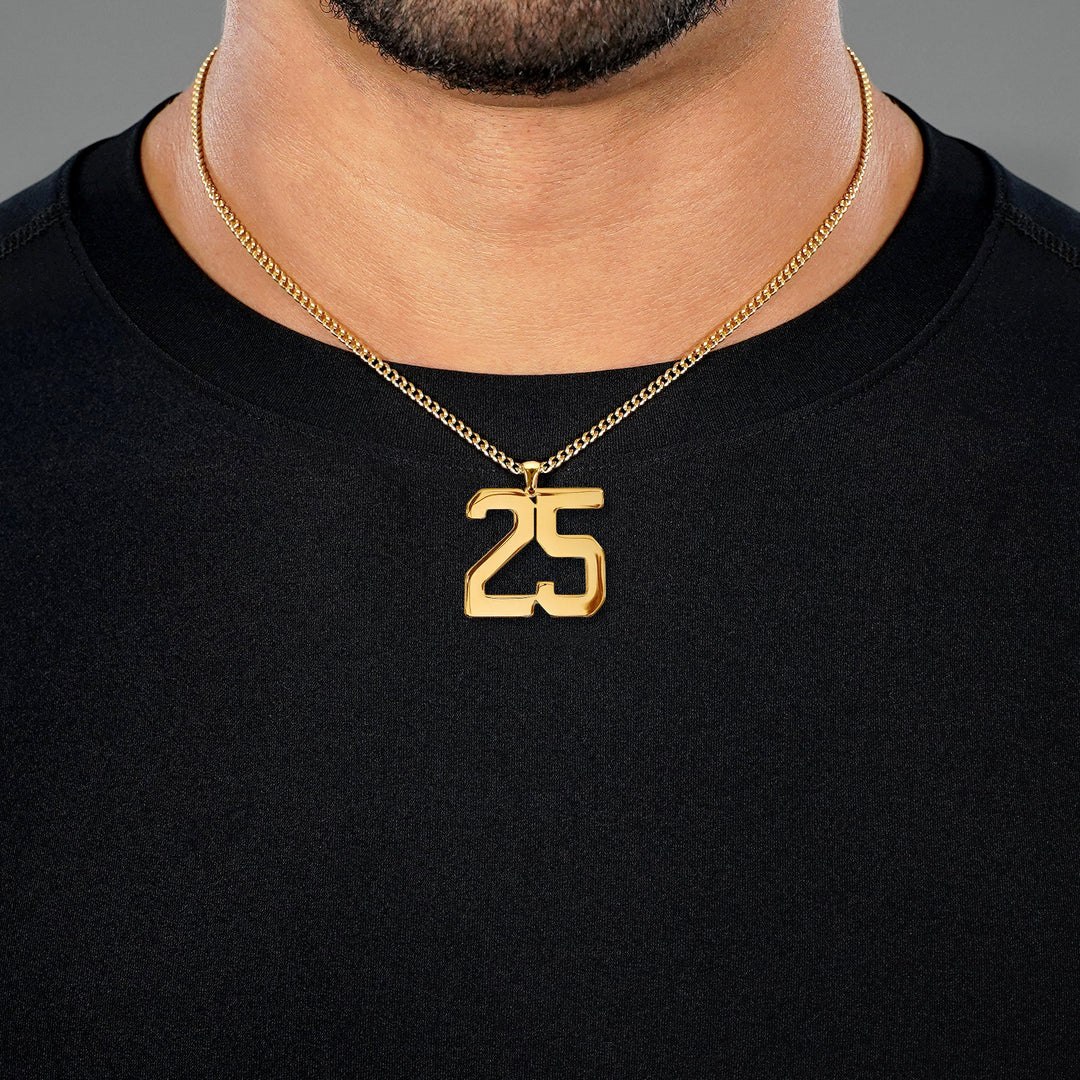 25 Number Pendant with Chain Necklace - Gold Plated Stainless Steel