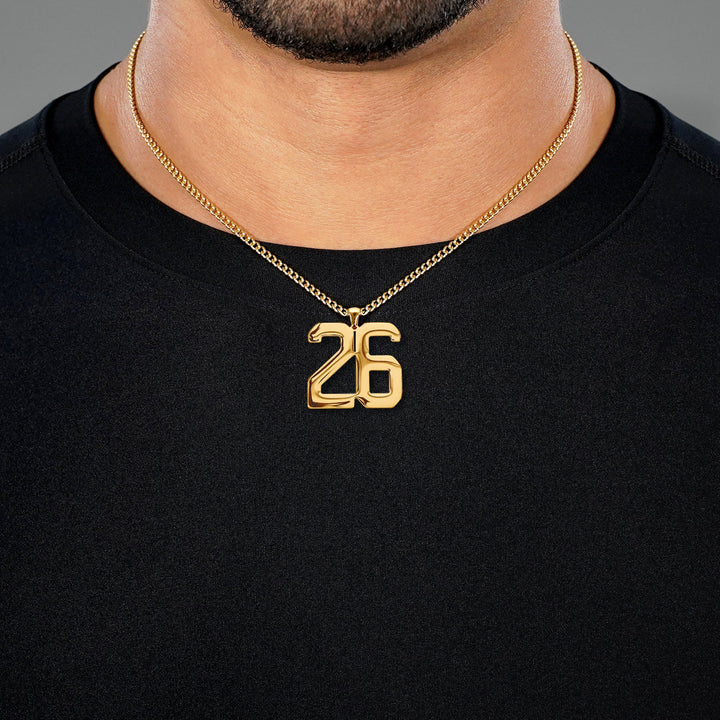 26 Number Pendant with Chain Necklace - Gold Plated Stainless Steel