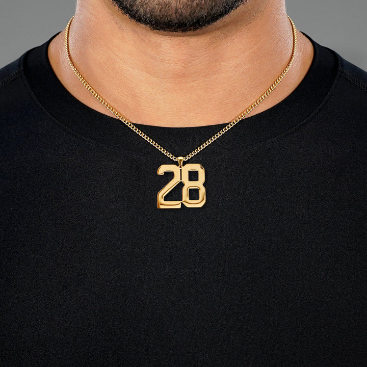 28 Number Pendant with Chain Necklace - Gold Plated Stainless Steel