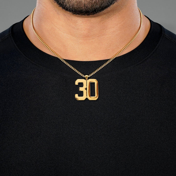 30 Number Pendant with Chain Necklace - Gold Plated Stainless Steel