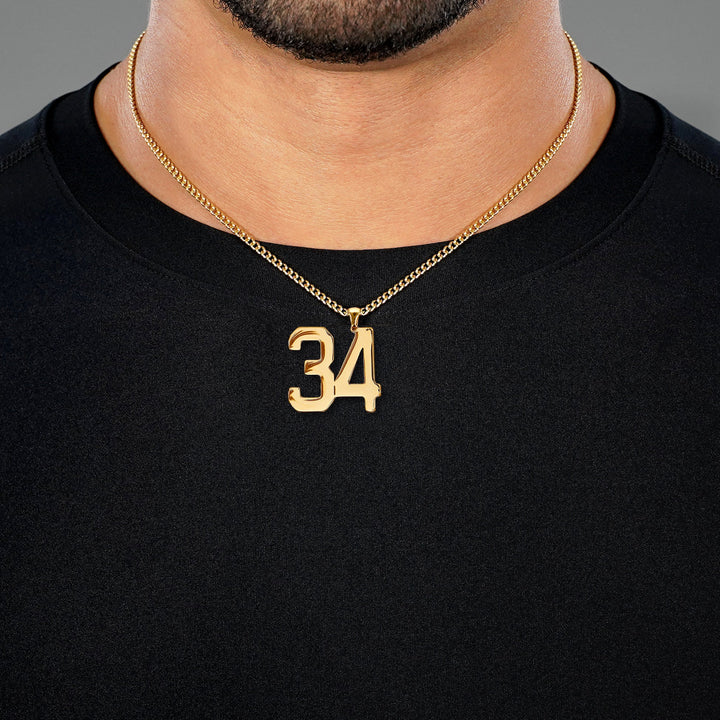 34 Number Pendant with Chain Necklace - Gold Plated Stainless Steel