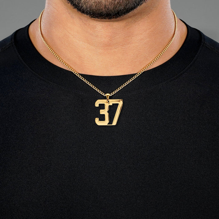 37 Number Pendant with Chain Necklace - Gold Plated Stainless Steel