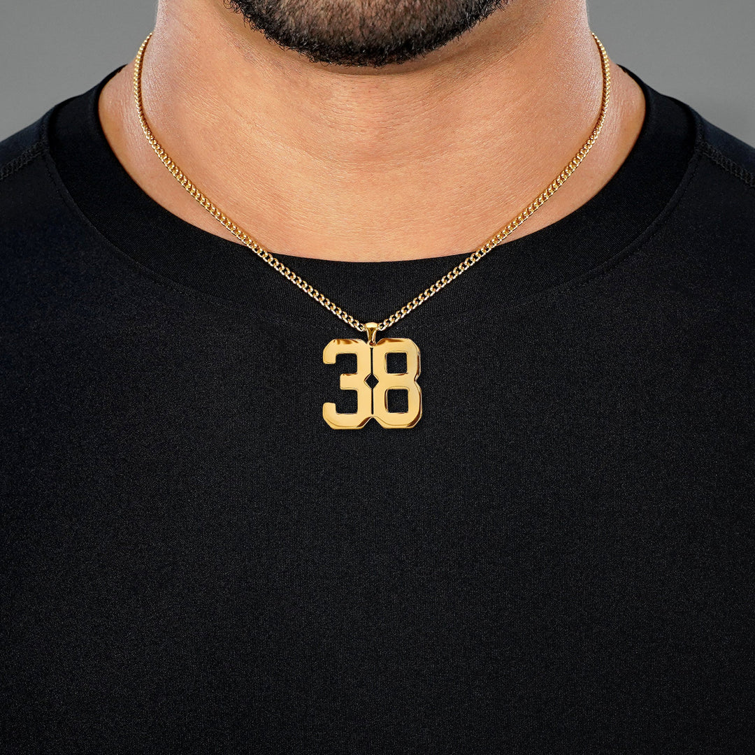 38 Number Pendant with Chain Necklace - Gold Plated Stainless Steel