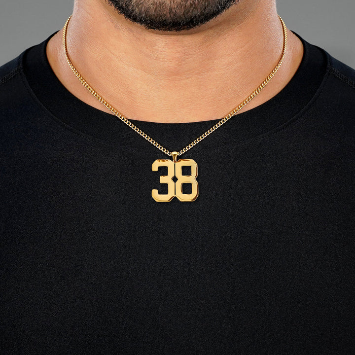 38 Number Pendant with Chain Necklace - Gold Plated Stainless Steel