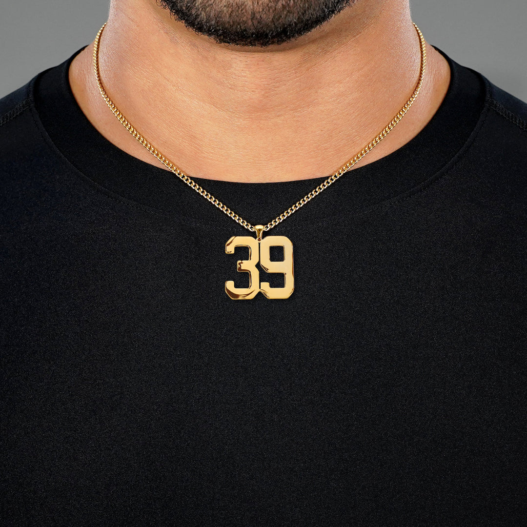 39 Number Pendant with Chain Necklace - Gold Plated Stainless Steel