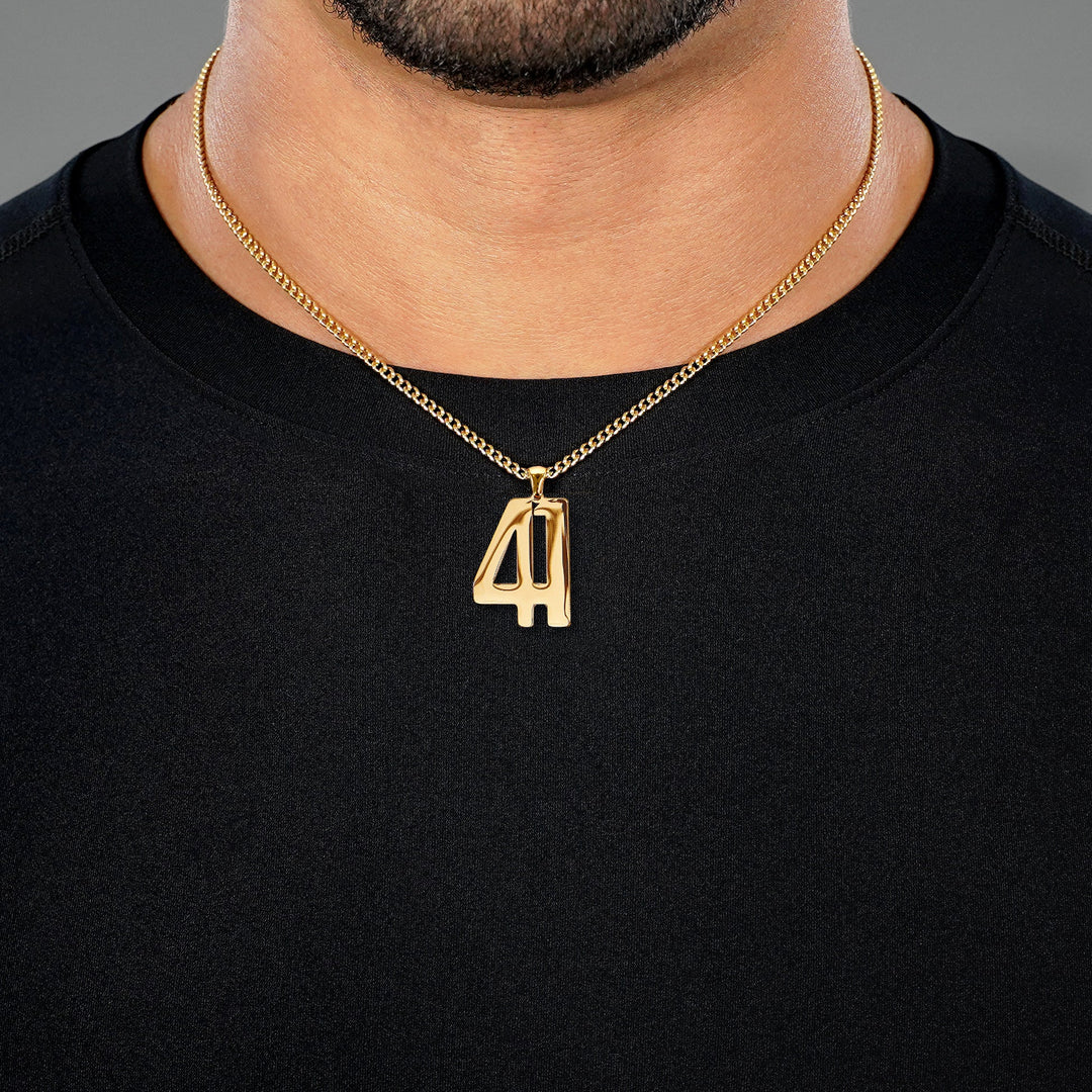 41 Number Pendant with Chain Necklace - Gold Plated Stainless Steel