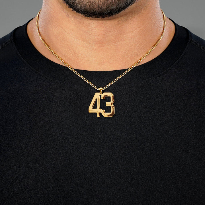 43 Number Pendant with Chain Necklace - Gold Plated Stainless Steel