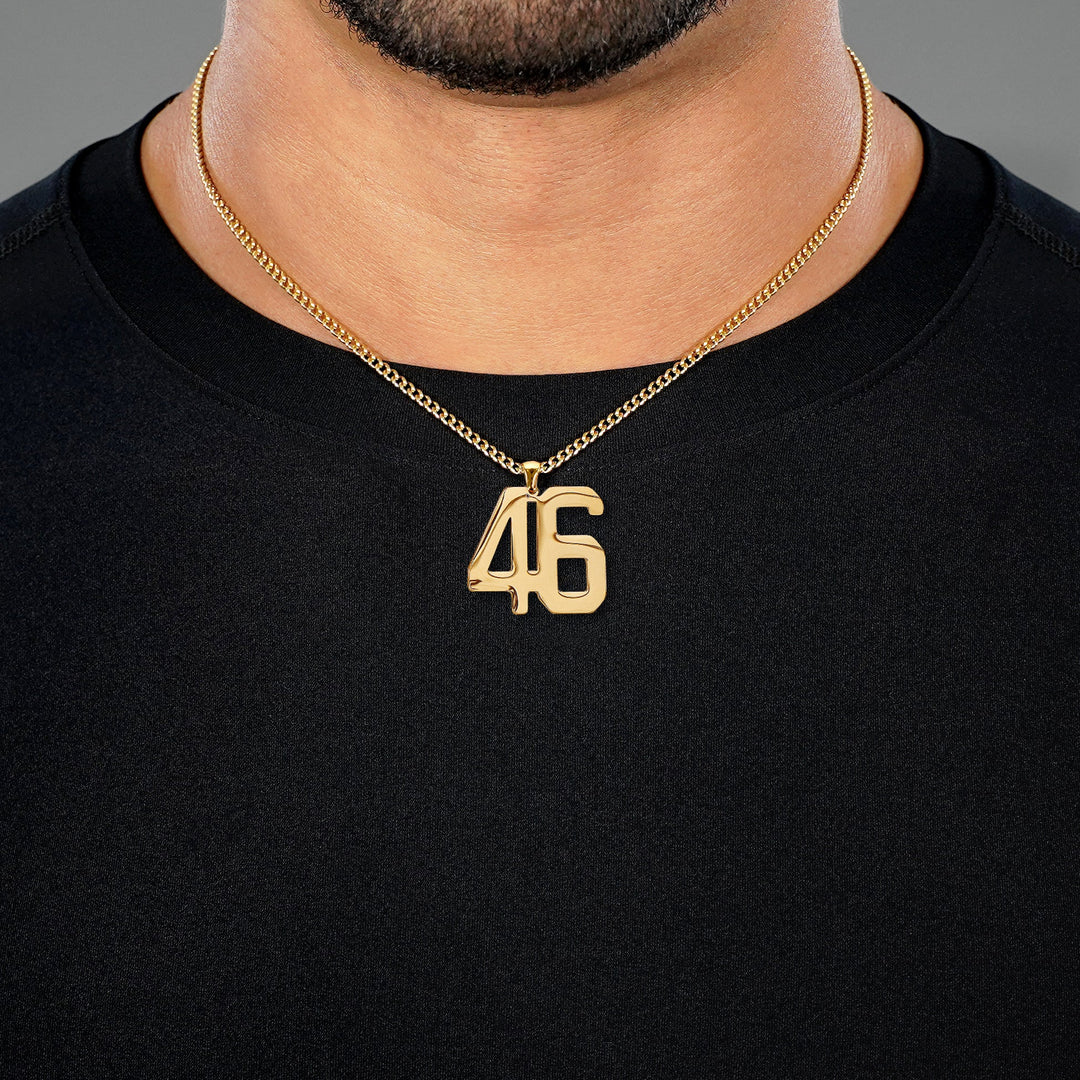 46 Number Pendant with Chain Necklace - Gold Plated Stainless Steel