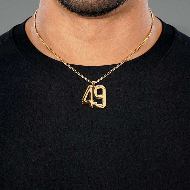 49 Number Pendant with Chain Necklace - Gold Plated Stainless Steel