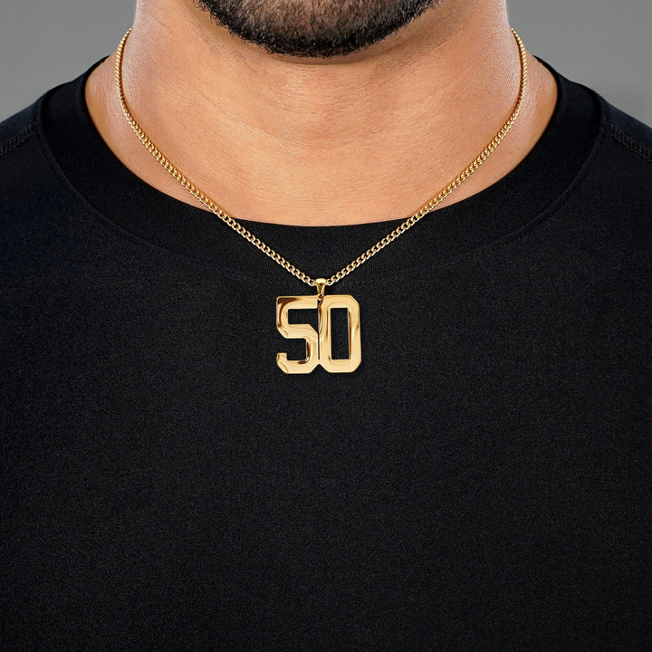 50 Number Pendant with Chain Necklace - Gold Plated Stainless Steel