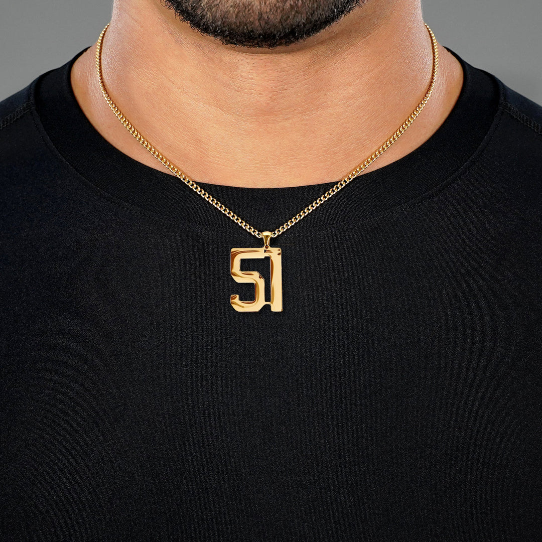 51 Number Pendant with Chain Necklace - Gold Plated Stainless Steel