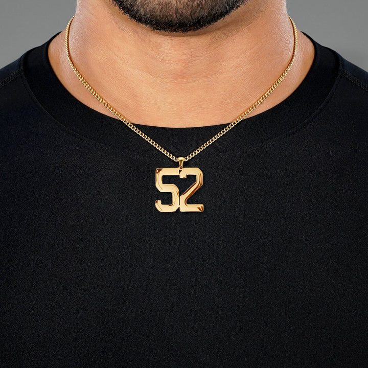 52 Number Pendant with Chain Necklace - Gold Plated Stainless Steel