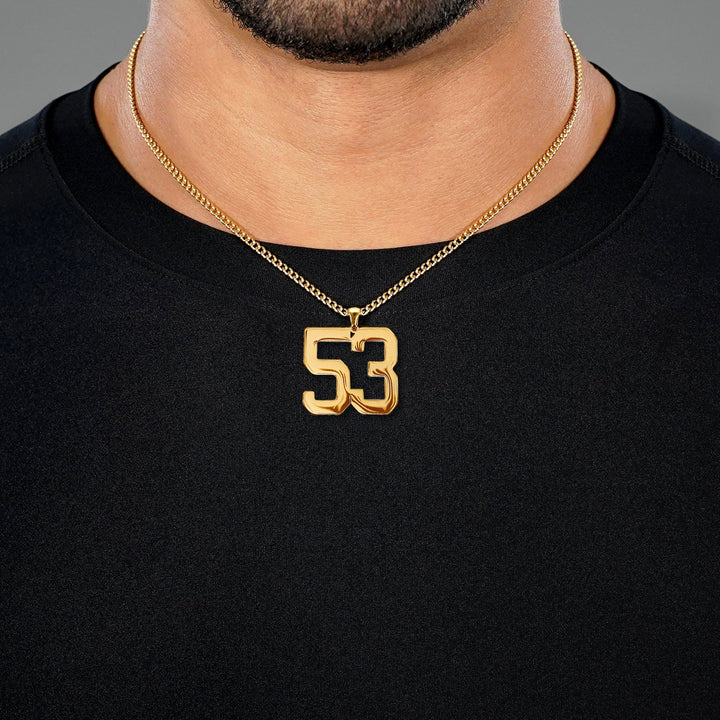 53 Number Pendant with Chain Necklace - Gold Plated Stainless Steel