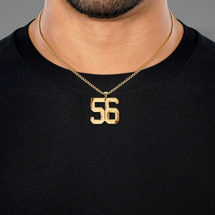 56 Number Pendant with Chain Necklace - Gold Plated Stainless Steel