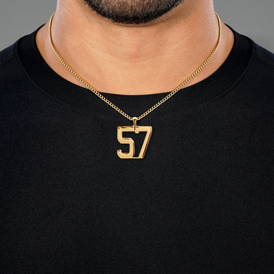 57 Number Pendant with Chain Necklace - Gold Plated Stainless Steel