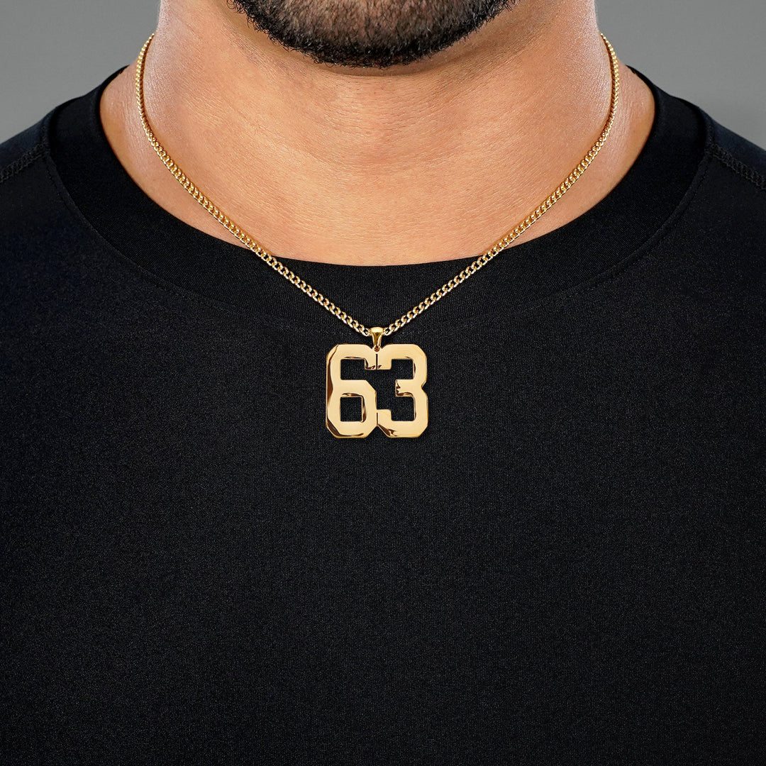 63 Number Pendant with Chain Necklace - Gold Plated Stainless Steel