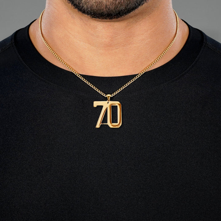 70 Number Pendant with Chain Necklace - Gold Plated Stainless Steel