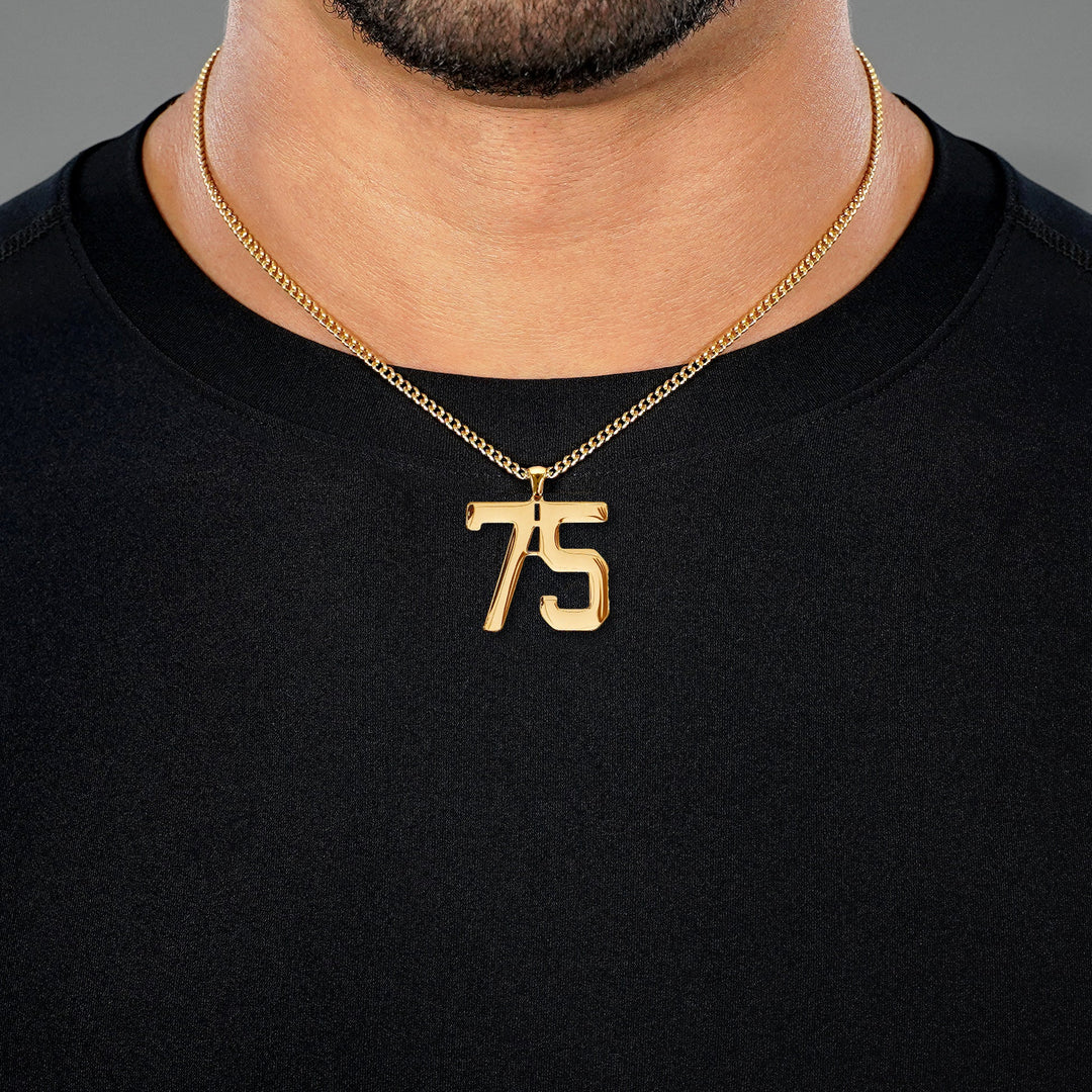 75 Number Pendant with Chain Necklace - Gold Plated Stainless Steel