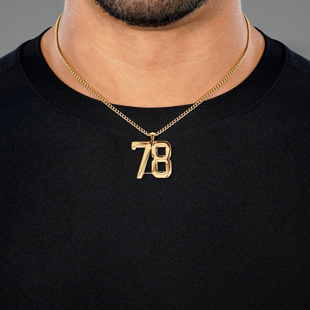 78 Number Pendant with Chain Necklace - Gold Plated Stainless Steel