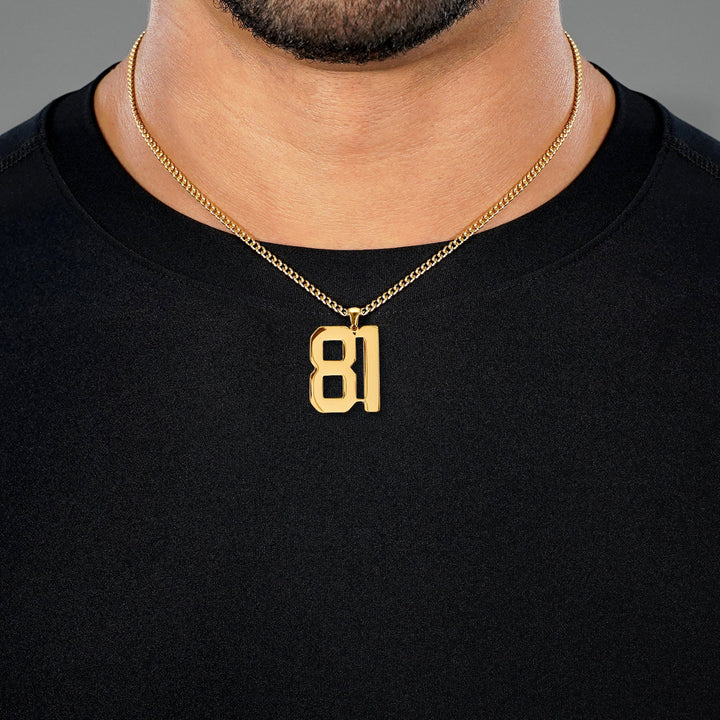 81 Number Pendant with Chain Necklace - Gold Plated Stainless Steel