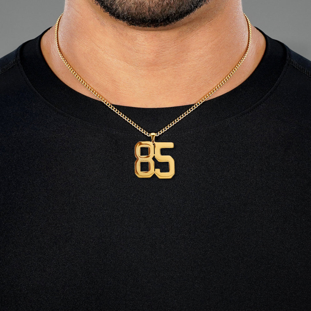 85 Number Pendant with Chain Necklace - Gold Plated Stainless Steel