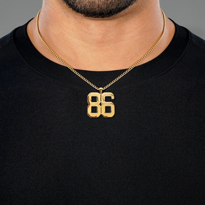 86 Number Pendant with Chain Necklace - Gold Plated Stainless Steel