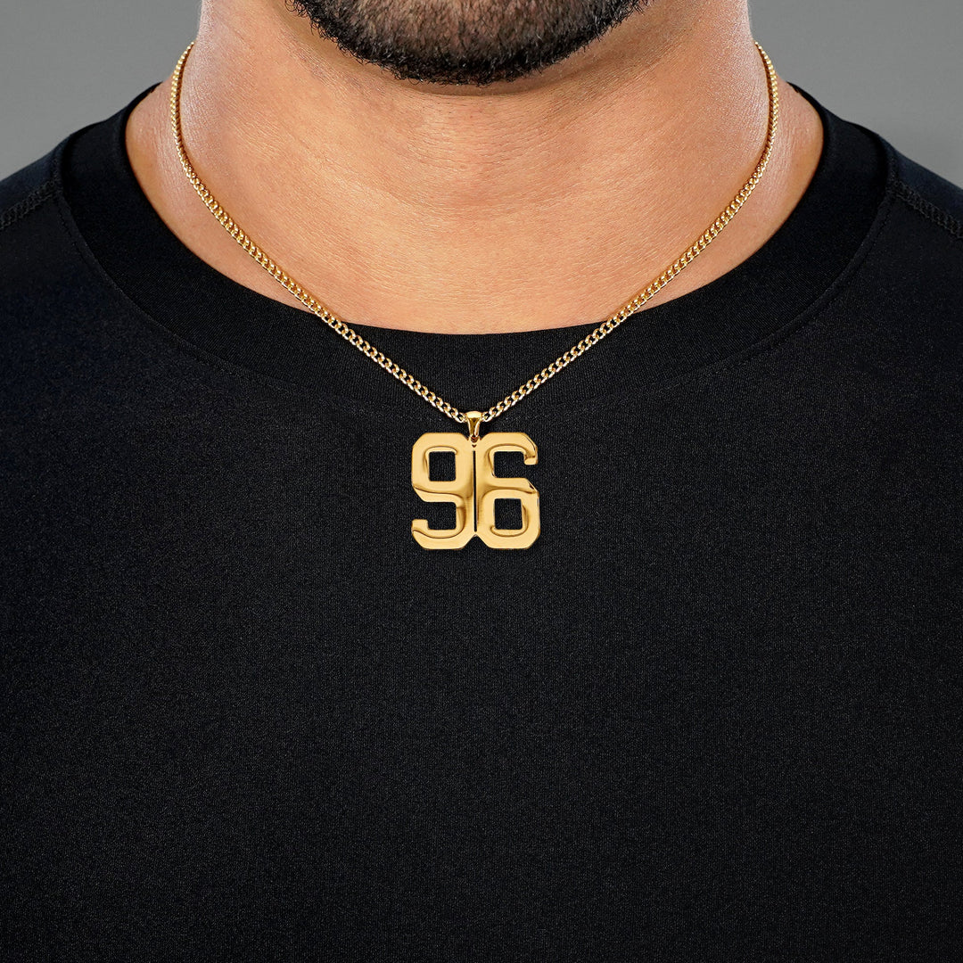 96 Number Pendant with Chain Necklace - Gold Plated Stainless Steel