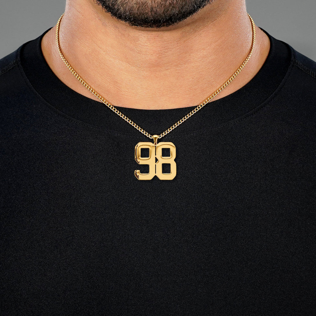 98 Number Pendant with Chain Necklace - Gold Plated Stainless Steel