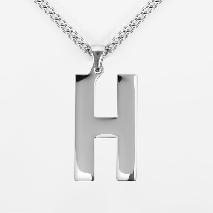 H Letter Pendant with Chain Necklace - Stainless Steel