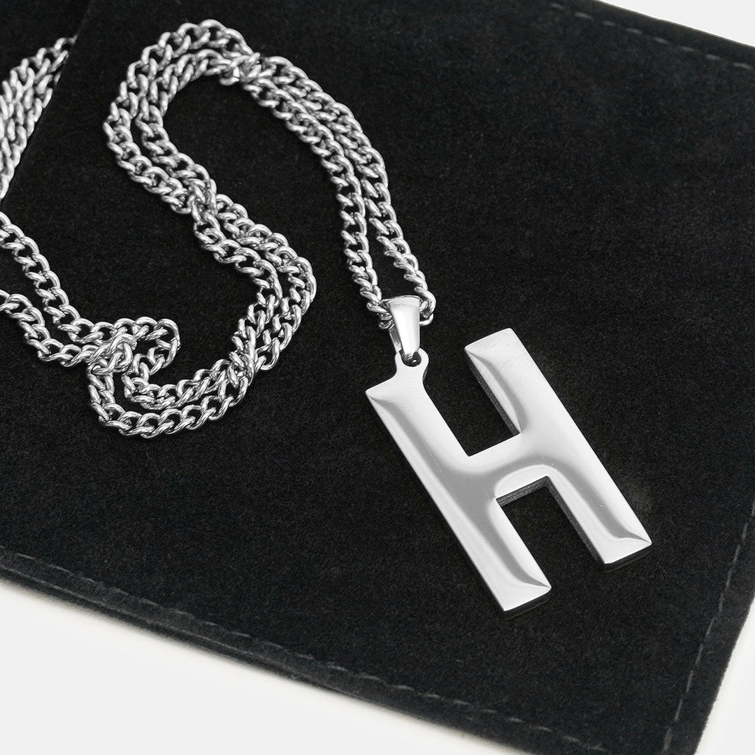 H Letter Pendant with Chain Necklace - Stainless Steel