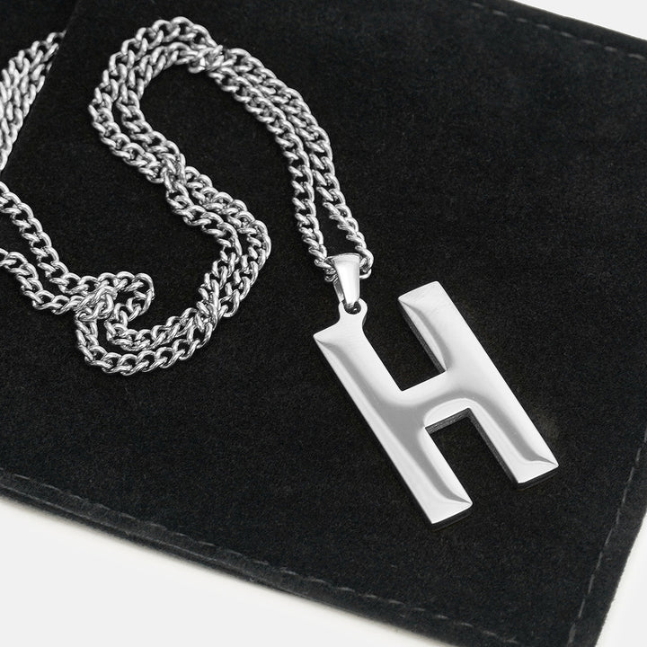 H Letter Pendant with Chain Necklace - Stainless Steel