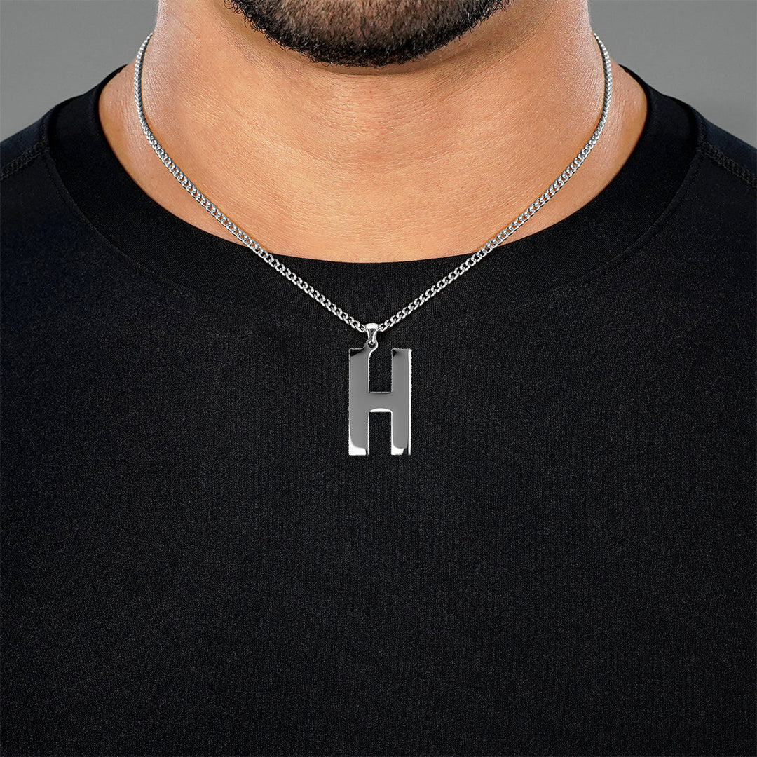 H Letter Pendant with Chain Necklace - Stainless Steel