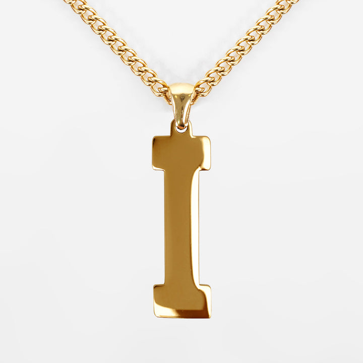 I Letter Pendant with Chain Necklace - Gold Plated Stainless Steel