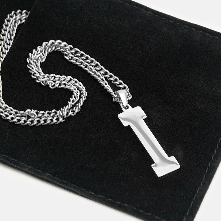 I Letter Pendant with Chain Necklace - Stainless Steel