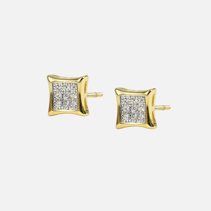 Iced Out Square 5mm Earrings Yellow Gold Sterling Silver