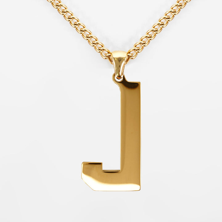 J Letter Pendant with Chain Necklace - Gold Plated Stainless Steel