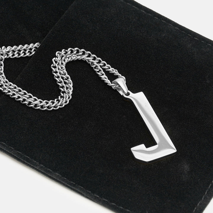 J Letter Pendant with Chain Necklace - Stainless Steel