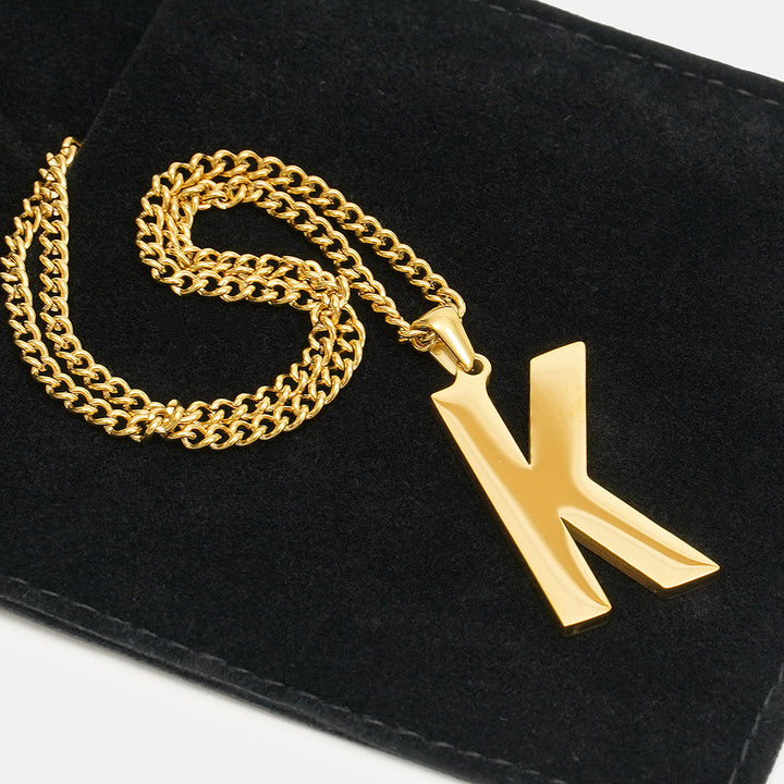 K Letter Pendant with Chain Necklace - Gold Plated Stainless Steel